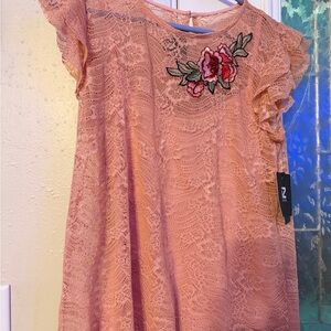 Iz Byer Lace Top with Floral Embroidery - Peach